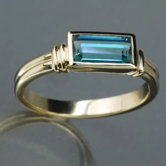 Anillo vintage de cristal azul rectangular con incrustaciones 
