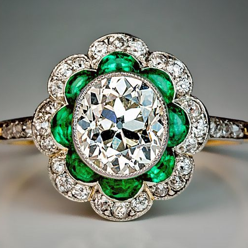 Anillo vintage de cristal esmeralda dorado