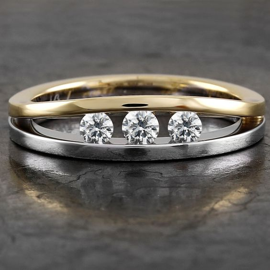 Vintage Gold & Silver Triple Zirconia Ring
