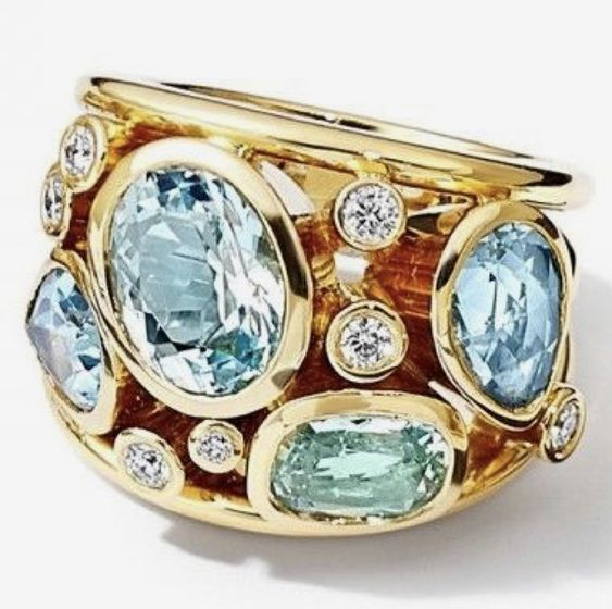Anillo vintage de cristal azul con incrustaciones