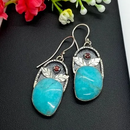 Pendientes vintage de hoja de piedra azul 