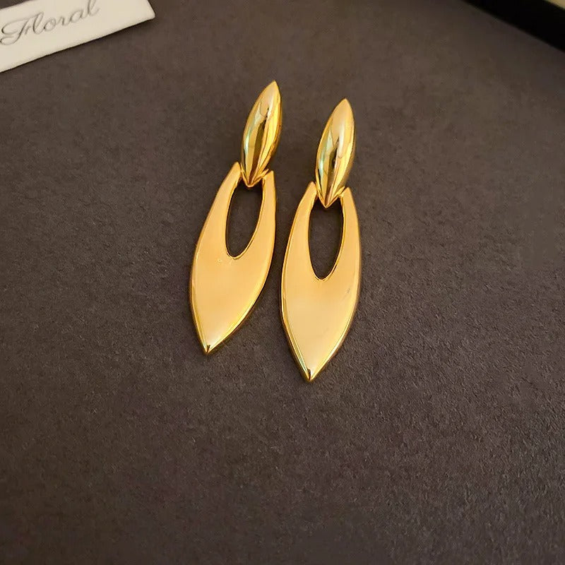 Classic Gold Sleek Leaf Shape Drop Earrings