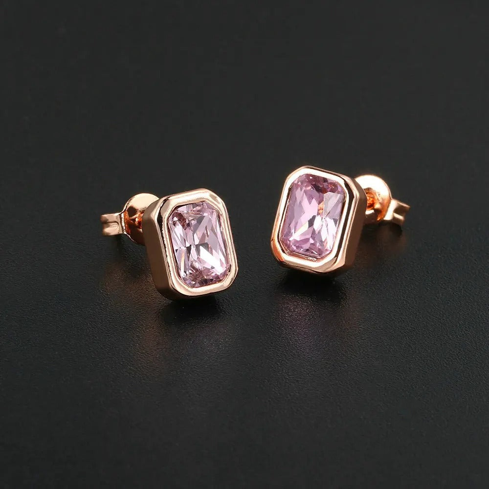 Boucles d'oreilles classiques en or rose, forme rectangulaire