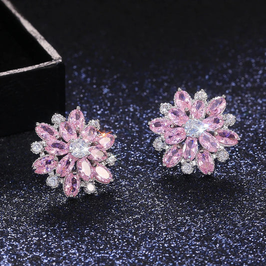 Pendientes de cristal rosa y blanco con forma de flor