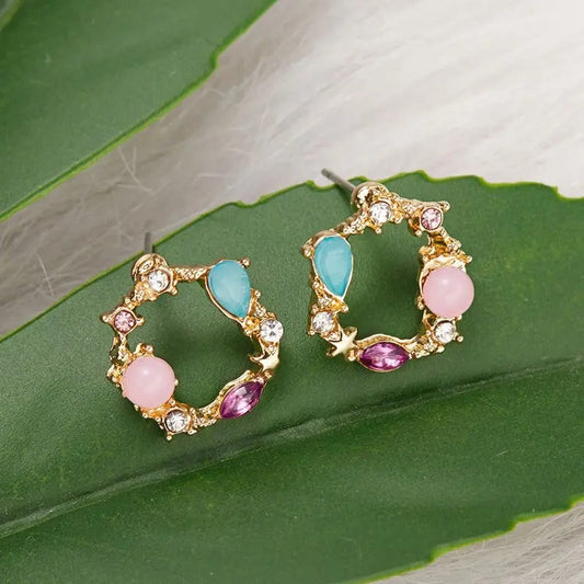 Vintage Gold & Multicolor Crystal Hoop Earrings
