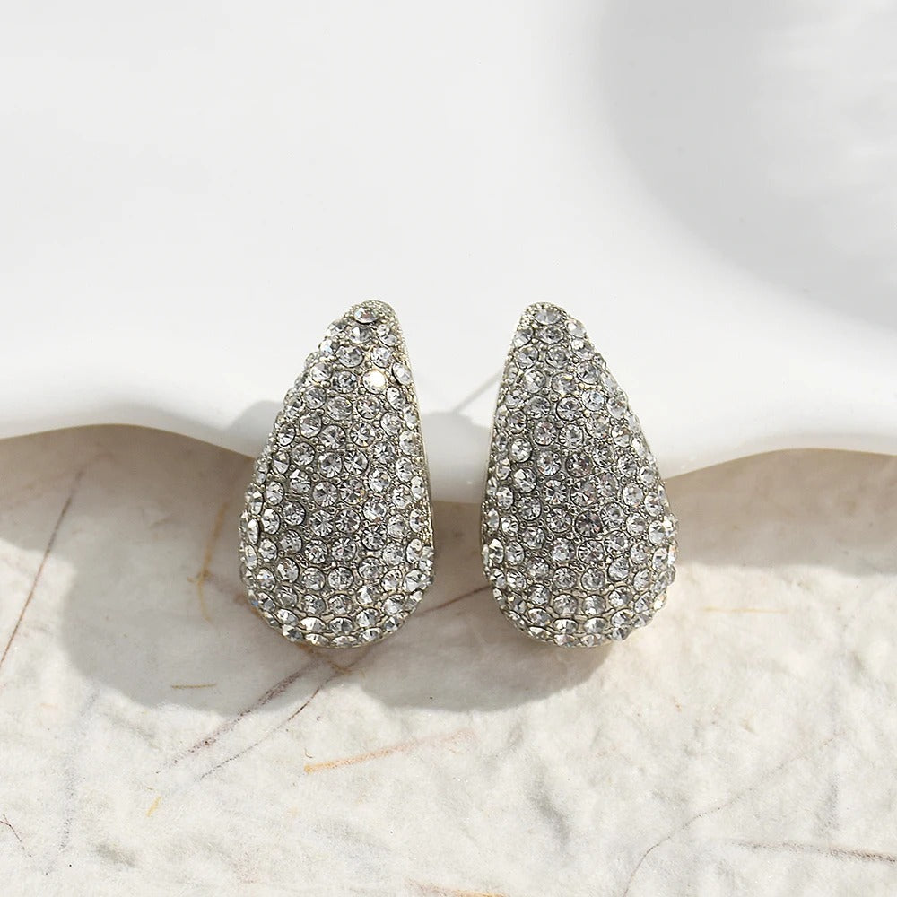 Pendientes vintage de plata con forma de lágrima brillante