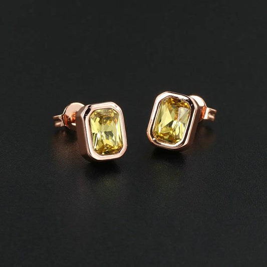 Pendientes atemporales de oro rosa amarillo brillante con corte rectangular