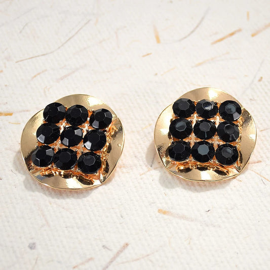 Pendientes vintage de oro y cristal negro