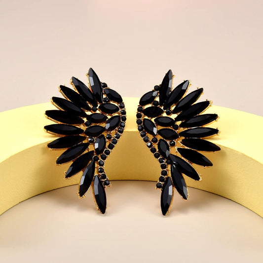 Pendientes vintage de oro con cristales de ala negra