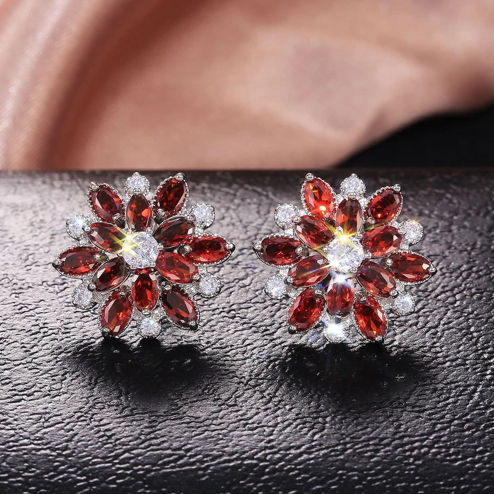 Pendientes de cristal con forma de flor de pétalo rojo