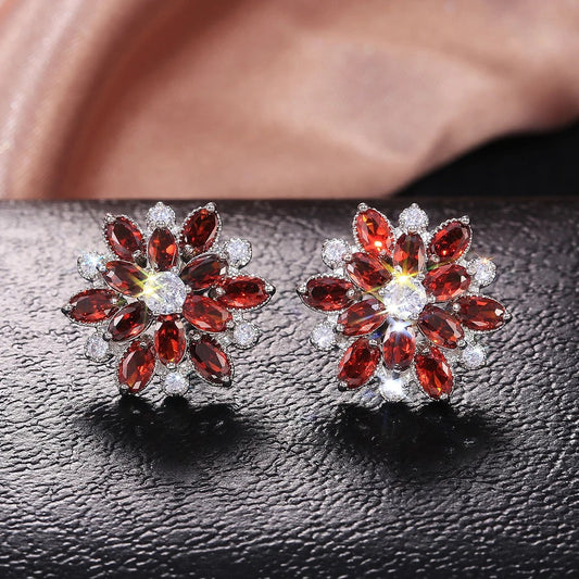 Pendientes de cristal con forma de flor de pétalo rojo
