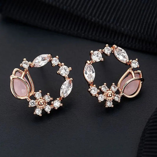 Pendientes de flores de cristal de oro rosa