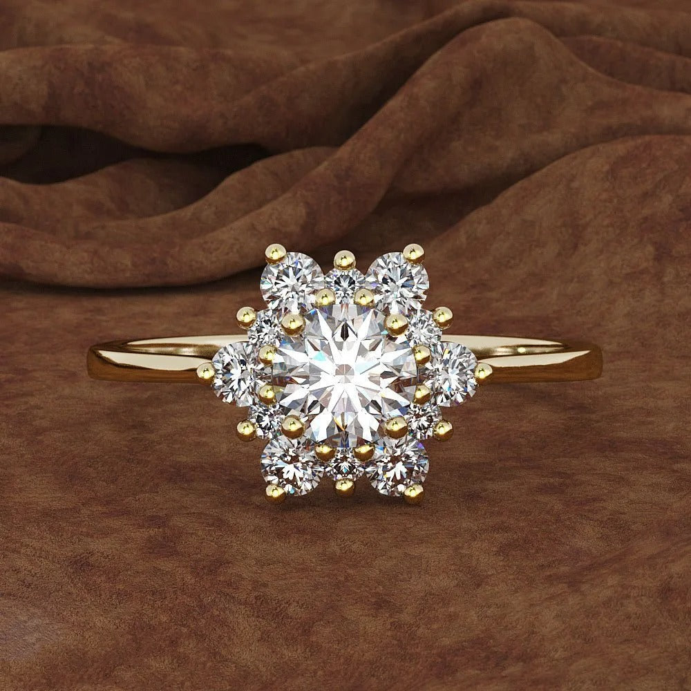 Vintage Gold Crystal Flower Cluster Shimmering Ring