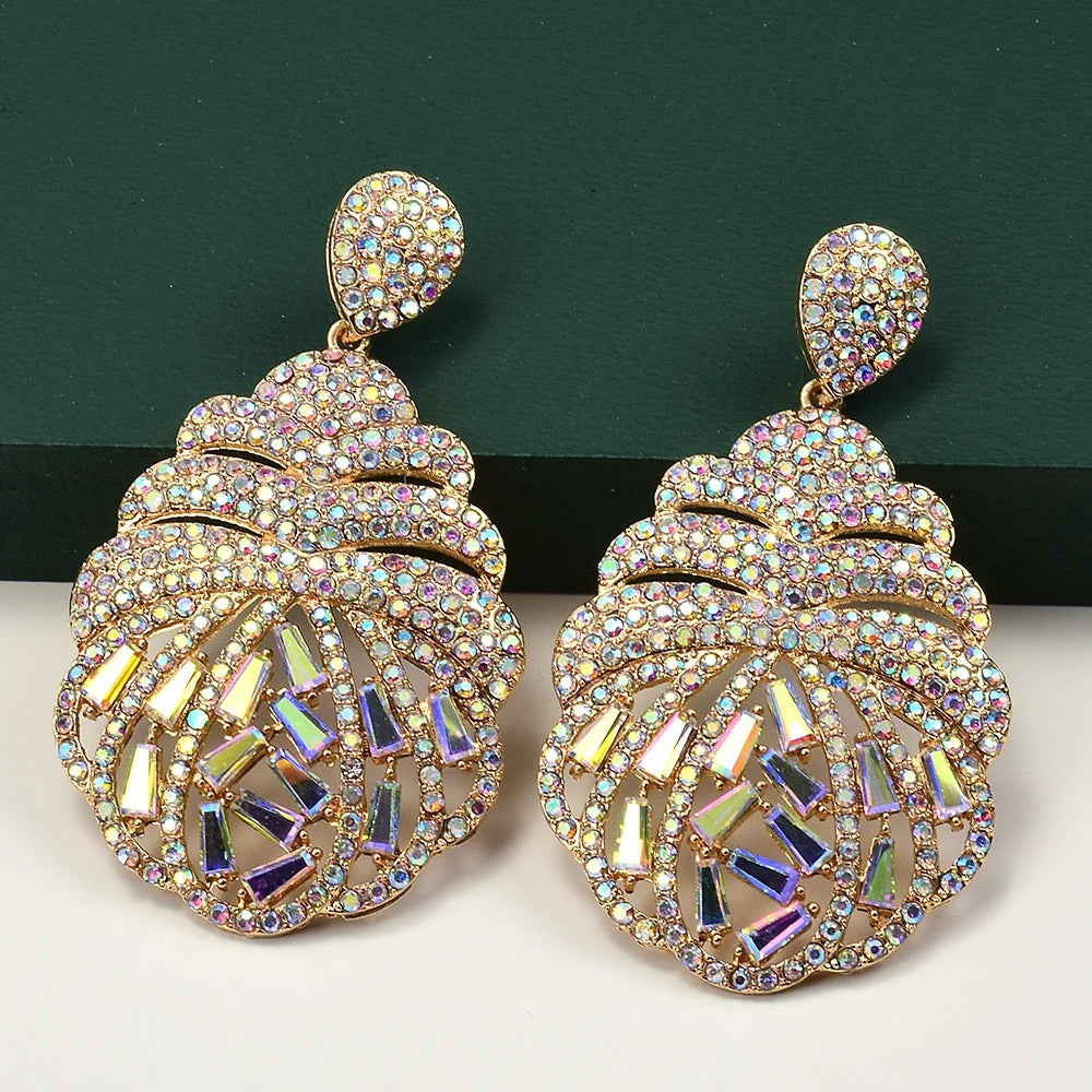 Pendientes de cristal vintage dorados con forma de concha