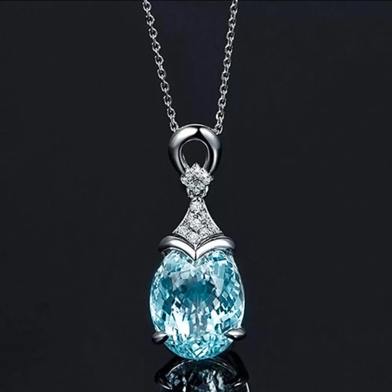 Vintage Silver Aqua Crystal Necklace