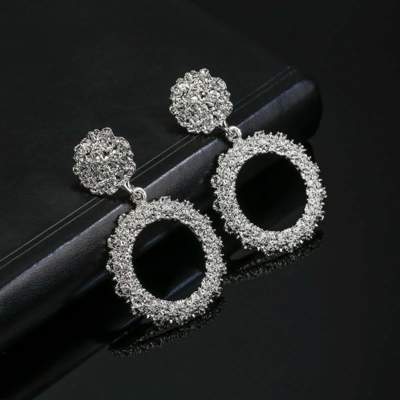 Vintage Silver Big Round Dangle Earrings