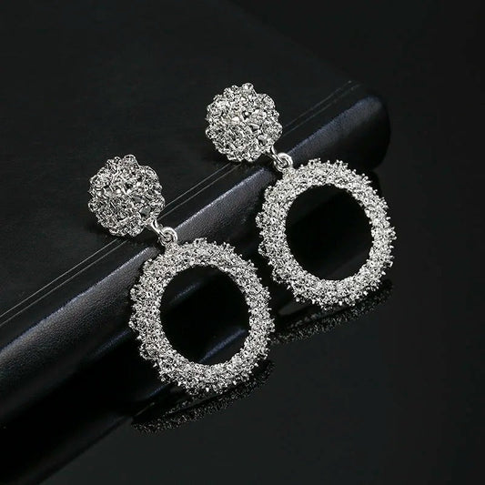 Vintage Silver Big Round Dangle Earrings