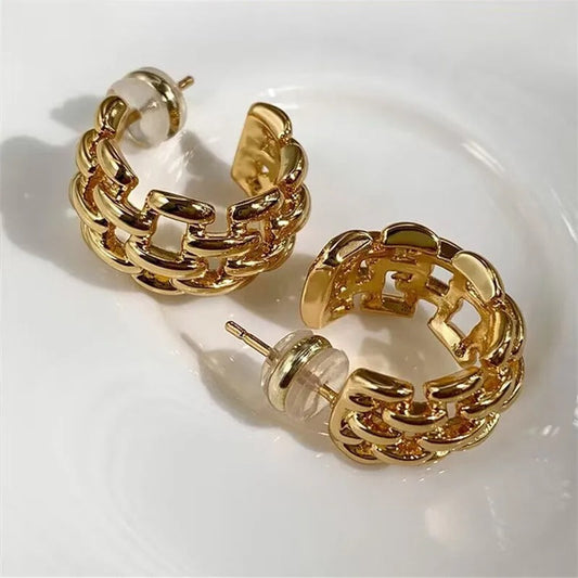Pendientes de aro gruesos de oro retro