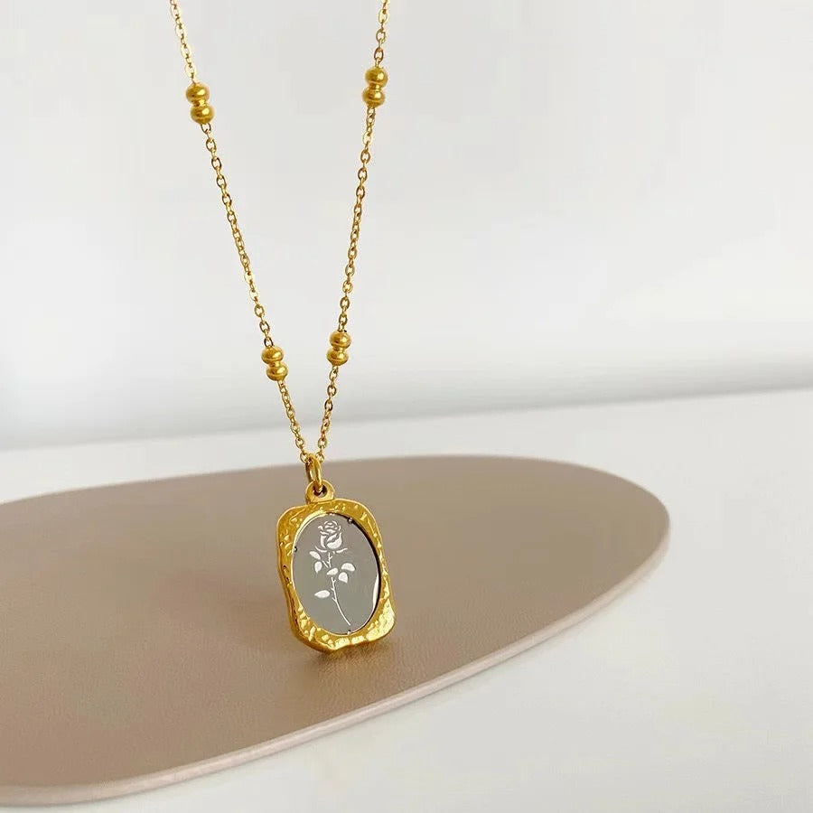 Gold Rose Charm Pendant Necklace
