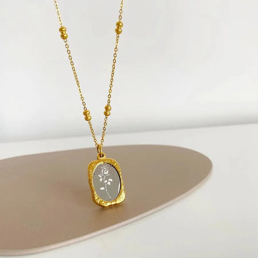 Gold Rose Charm Pendant Necklace