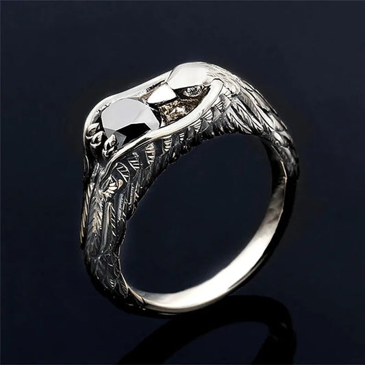 Vintage Silver Black Eagle Feather Ring