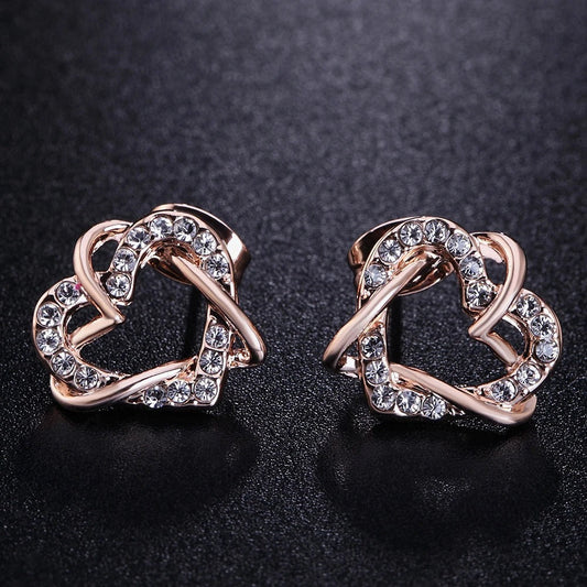 Pendientes de cristal con corazón entrelazado en oro rosa