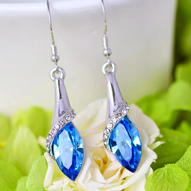 Pendientes colgantes de cristal azul plateado