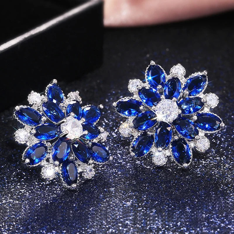 Pendientes vintage de plata con flores azules