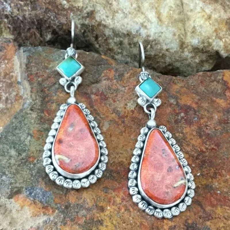 Pendientes de plata, coral naranja y turquesa azul