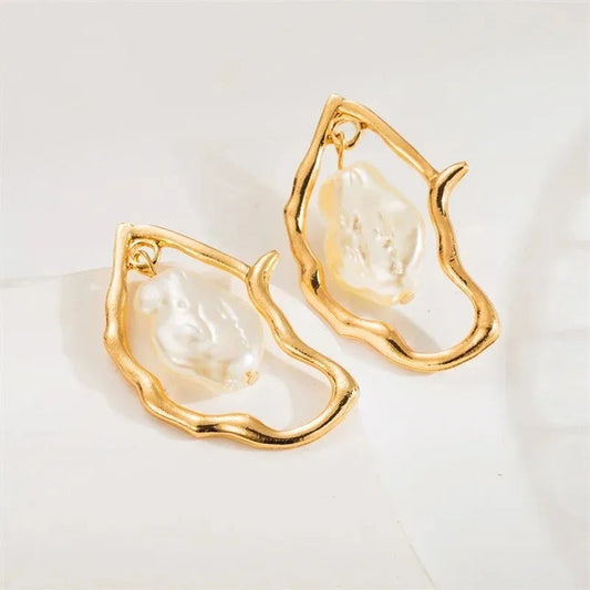 Vintage Gold & Pearl Abstract Earrings
