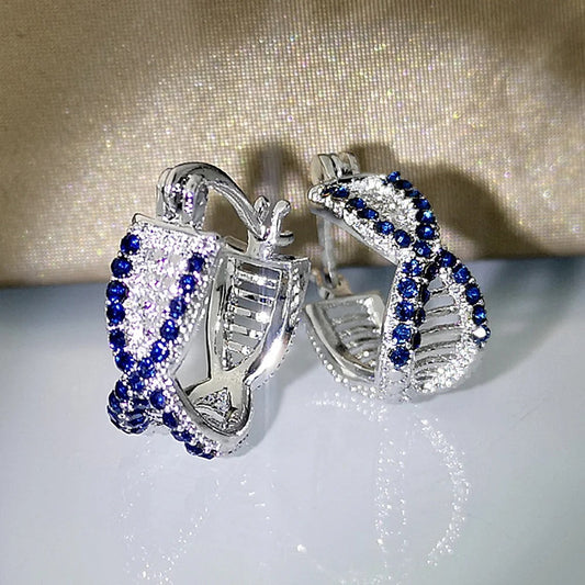 Pendientes de aro con cristales azules plateados