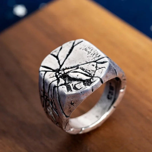 Vintage Silver Cracked Texture Signet Ring