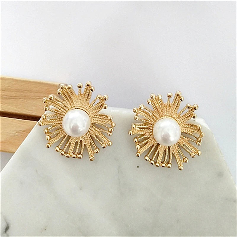 Gold Sunburst Fireworks Pearl Earrings
