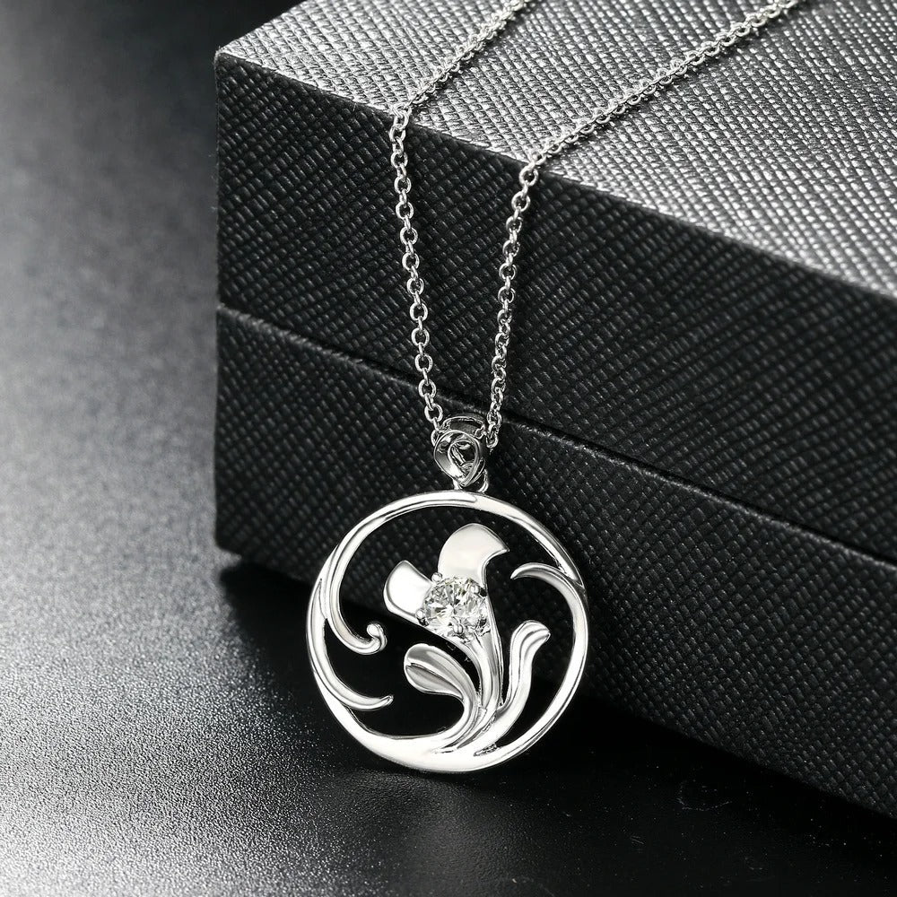 Antique Silver Swirling Floral & Gemstone Necklace