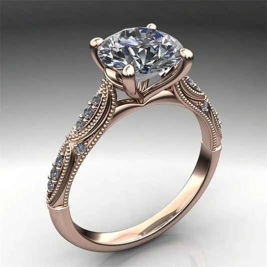 Vintage Rose Gold Floral Crystal Ring