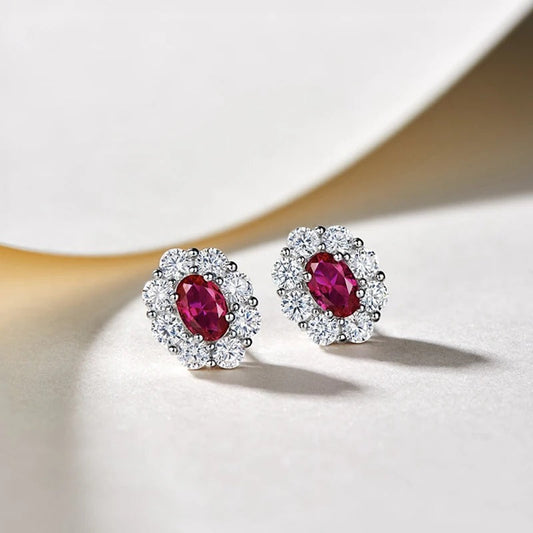 Vintage Silver Red Flower Earrings