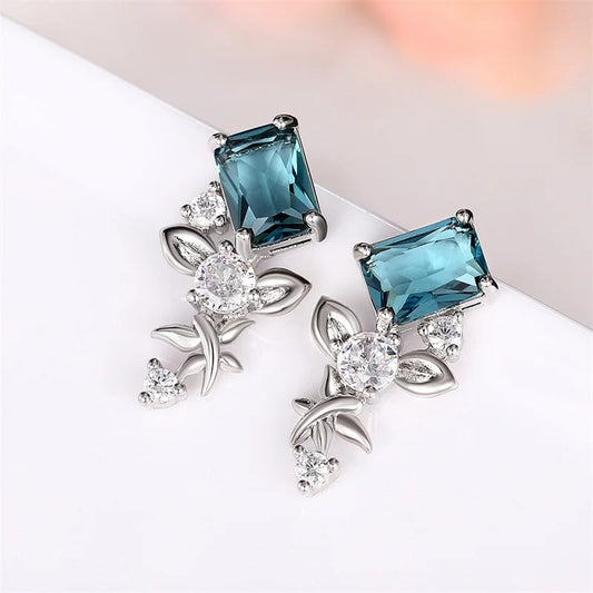 Pendientes de plata con piedra azul rectangular