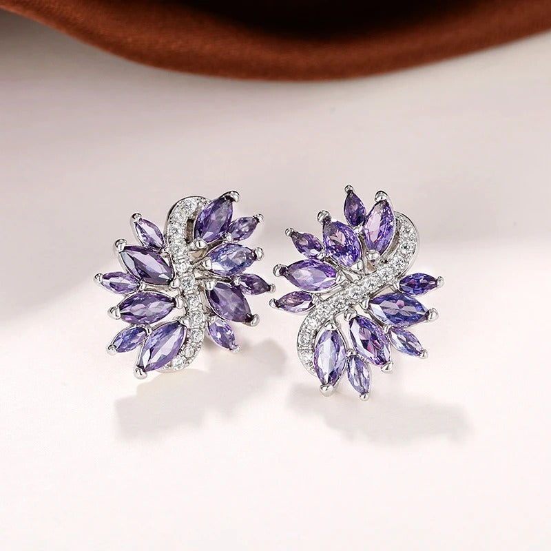 Pendientes vintage de plata con destellos de lavanda