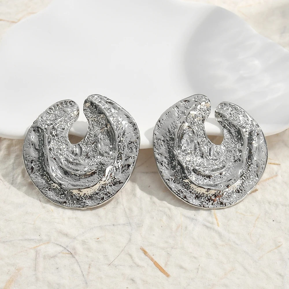 Pendientes redondos abstractos vintage de plata