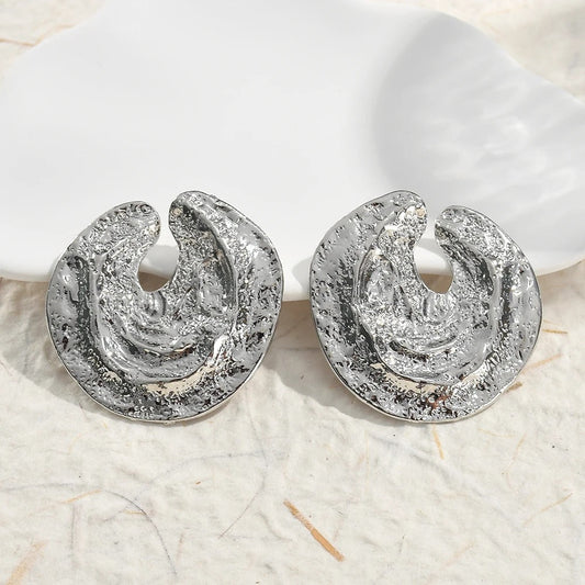 Pendientes redondos abstractos vintage de plata
