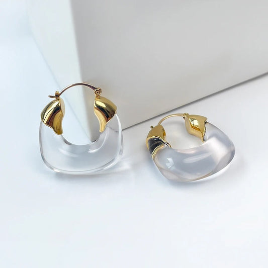 Pendientes de aro en forma de U dorados y transparentes