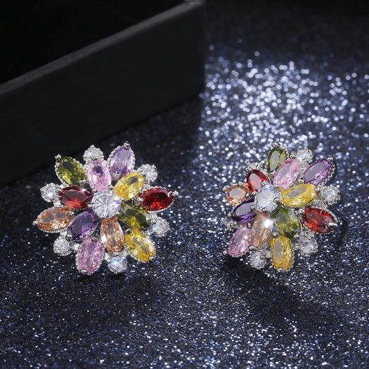 Pendientes vintage de plata con flores multicolor