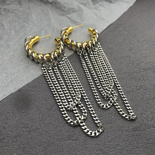 Pendientes de aro con cadena de oro y plata