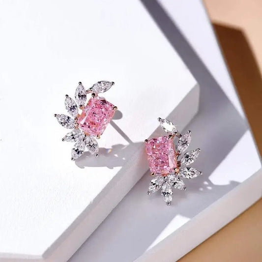 Pendientes florales con piedras preciosas rosas y blancas