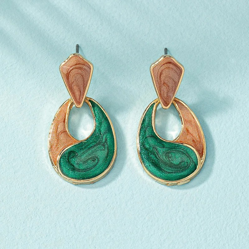Vintage Gold Swirl Patchwork Drop Earrings
