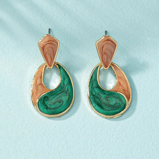 Vintage Gold Swirl Patchwork Drop Earrings