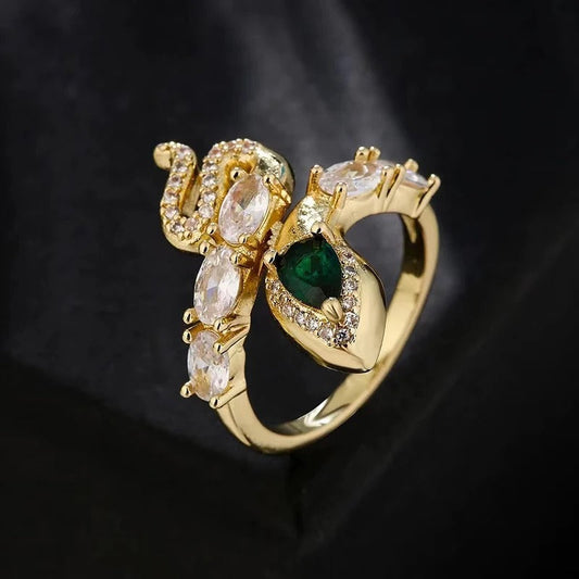 Bague ajustable classique en zircon vert en forme de serpent