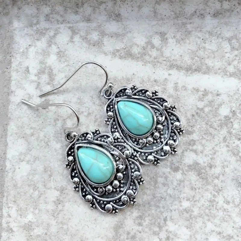 Pendientes florales de plata con turquesa