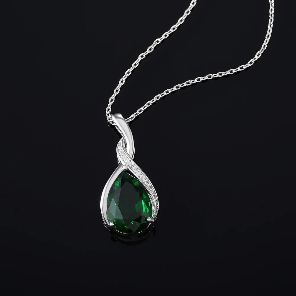 Collier pendentif en cristal vert argenté