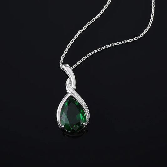 Collier pendentif en cristal vert argenté